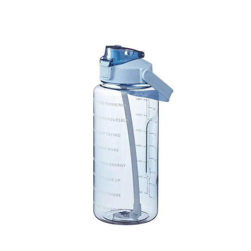 2L Water Bottle Straw Cup Motivational Drink Flask With Time Markings Sports Gym - Green