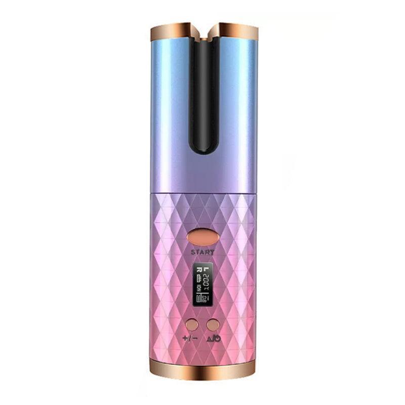 Lcd Cordless Auto Rotating Hair Curler Hair Waver Curling Iron Wireless Ceramic - Pink