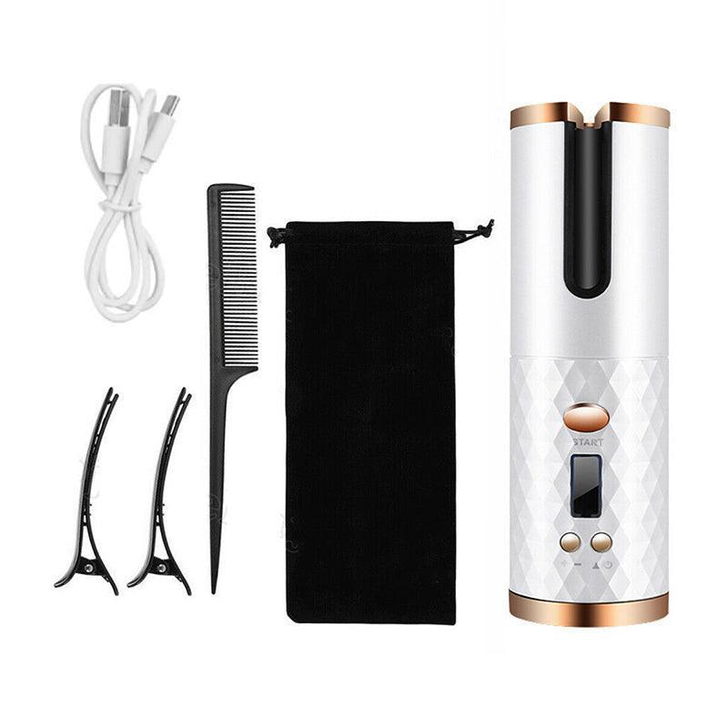 Lcd Cordless Auto Rotating Hair Curler Hair Waver Curling Iron Wireless Ceramic - White