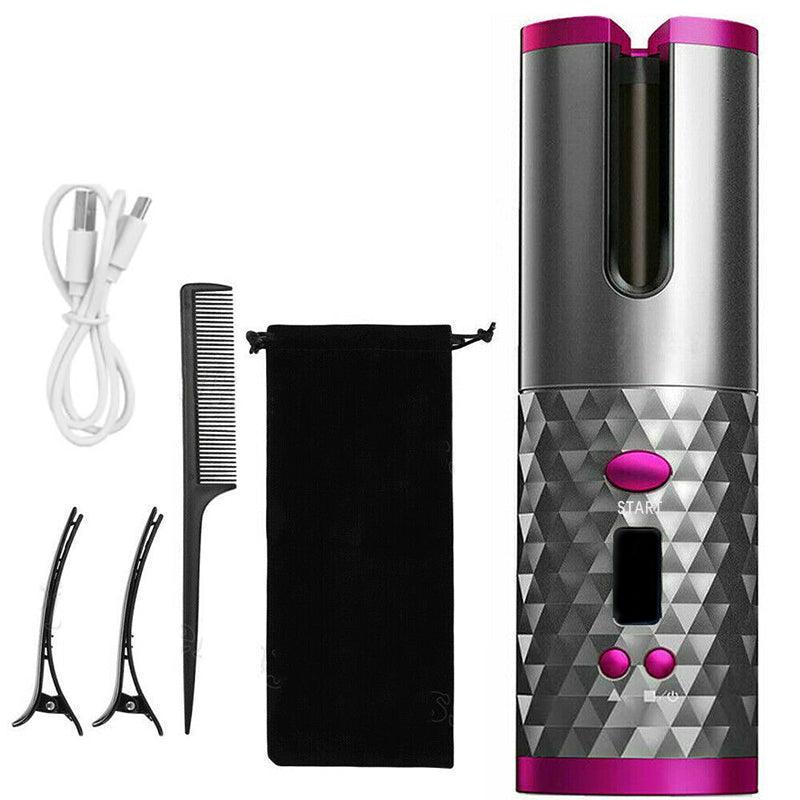 Lcd Cordless Auto Rotating Hair Curler Hair Waver Curling Iron Wireless Ceramic - White