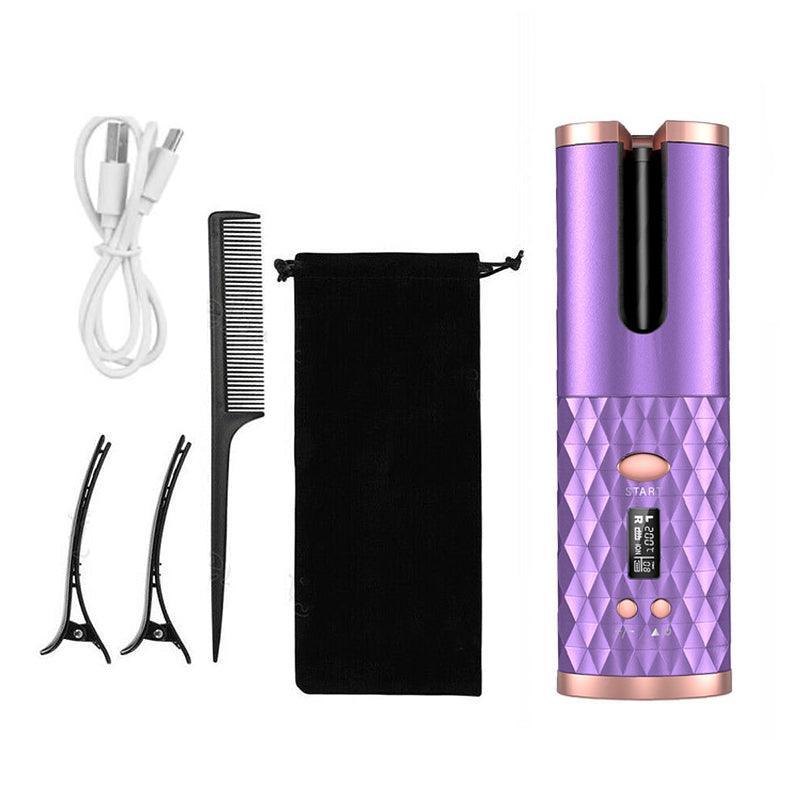 Lcd Cordless Auto Rotating Hair Curler Hair Waver Curling Iron Wireless Ceramic - White