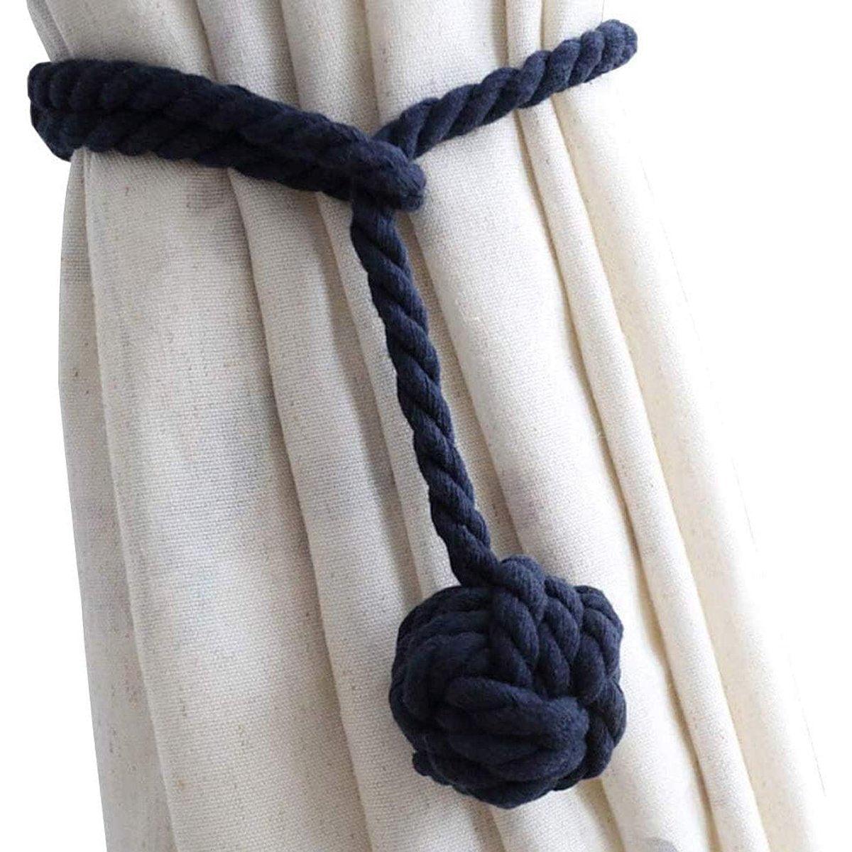 1pair Braided Cotton Curtain Tiebacks No Hole Curtain Holdbacks Hanging Balls - Beige
