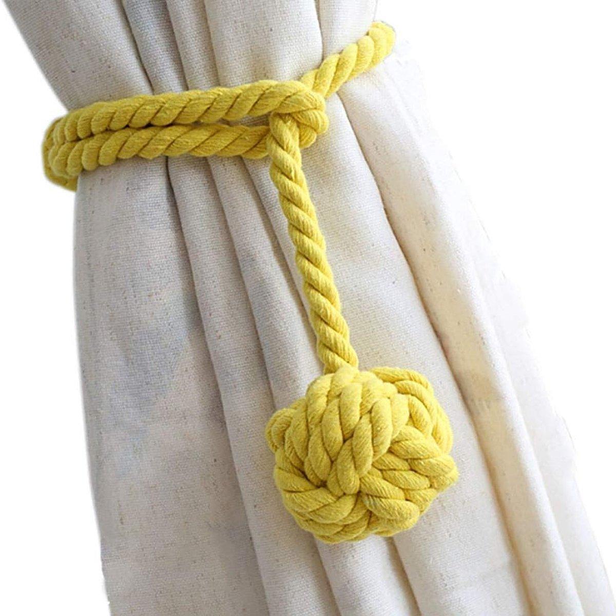1pair Braided Cotton Curtain Tiebacks No Hole Curtain Holdbacks Hanging Balls - Beige