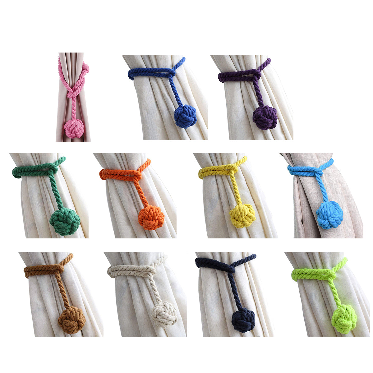 1pair Braided Cotton Curtain Tiebacks No Hole Curtain Holdbacks Hanging Balls - Pink