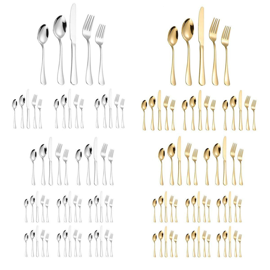 20/40pcs Stainless Steel Cutlery Set Knife Fork Spoon Western Hotel Tableware - Golden-40pcs