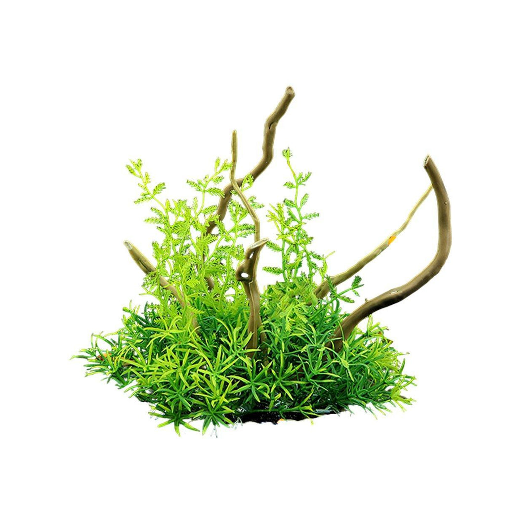 Aquarium Landscaping Decoration Artificial Wood and Plants Fish Tank Ornament - CM1904-Green