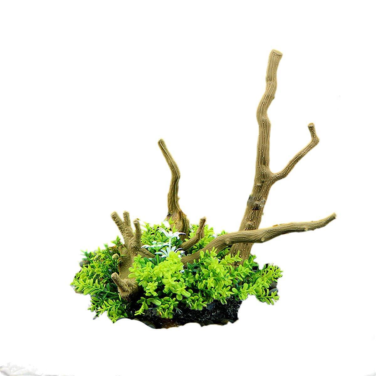 Aquarium Landscaping Decoration Artificial Wood and Plants Fish Tank Ornament - CM1904-Green