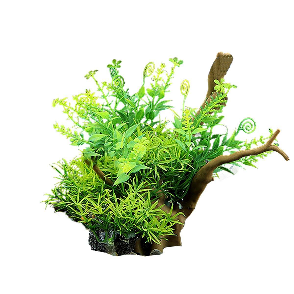Aquarium Landscaping Decoration Artificial Wood and Plants Fish Tank Ornament - CM2502-Green