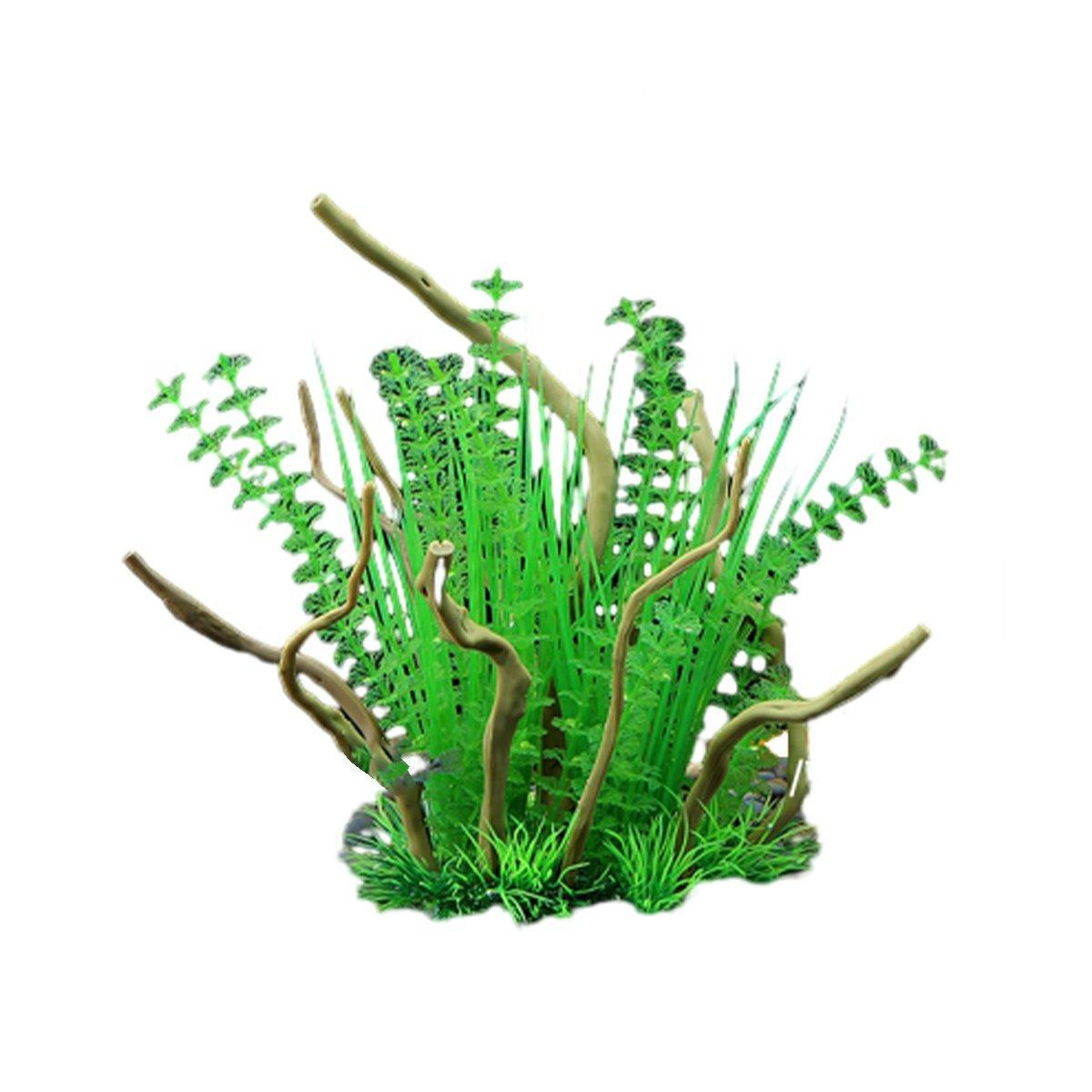 Aquarium Landscaping Decoration Artificial Wood and Plants Fish Tank Ornament - CM2503-Green