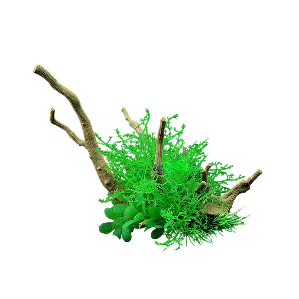 Aquarium Landscaping Decoration Artificial Wood and Plants Fish Tank Ornament - CM2503-Green
