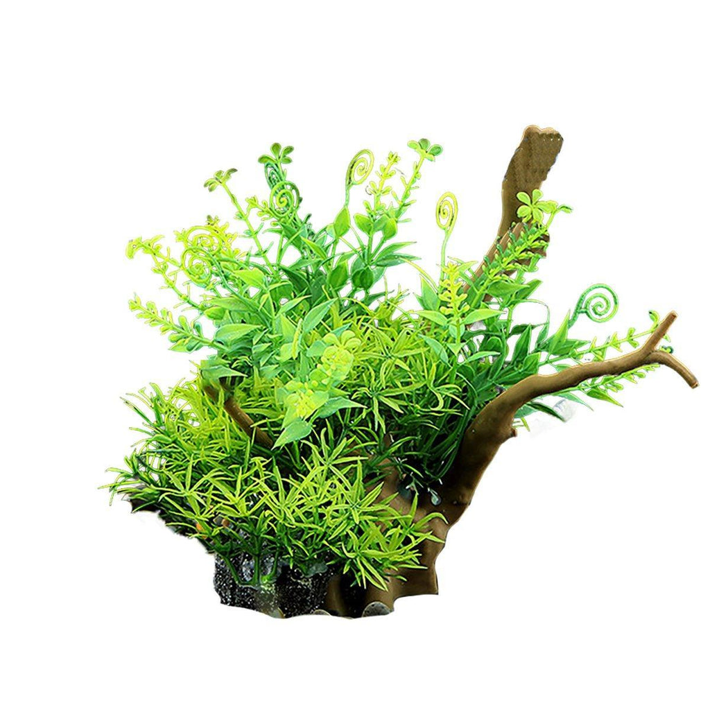 Aquarium Landscaping Decoration Artificial Wood and Plants Fish Tank Ornament - CM3302-Green