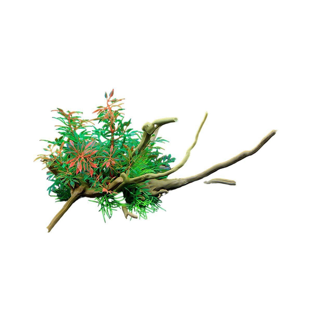 Aquarium Landscaping Decoration Artificial Wood and Plants Fish Tank Ornament - CM3303-Green Orange