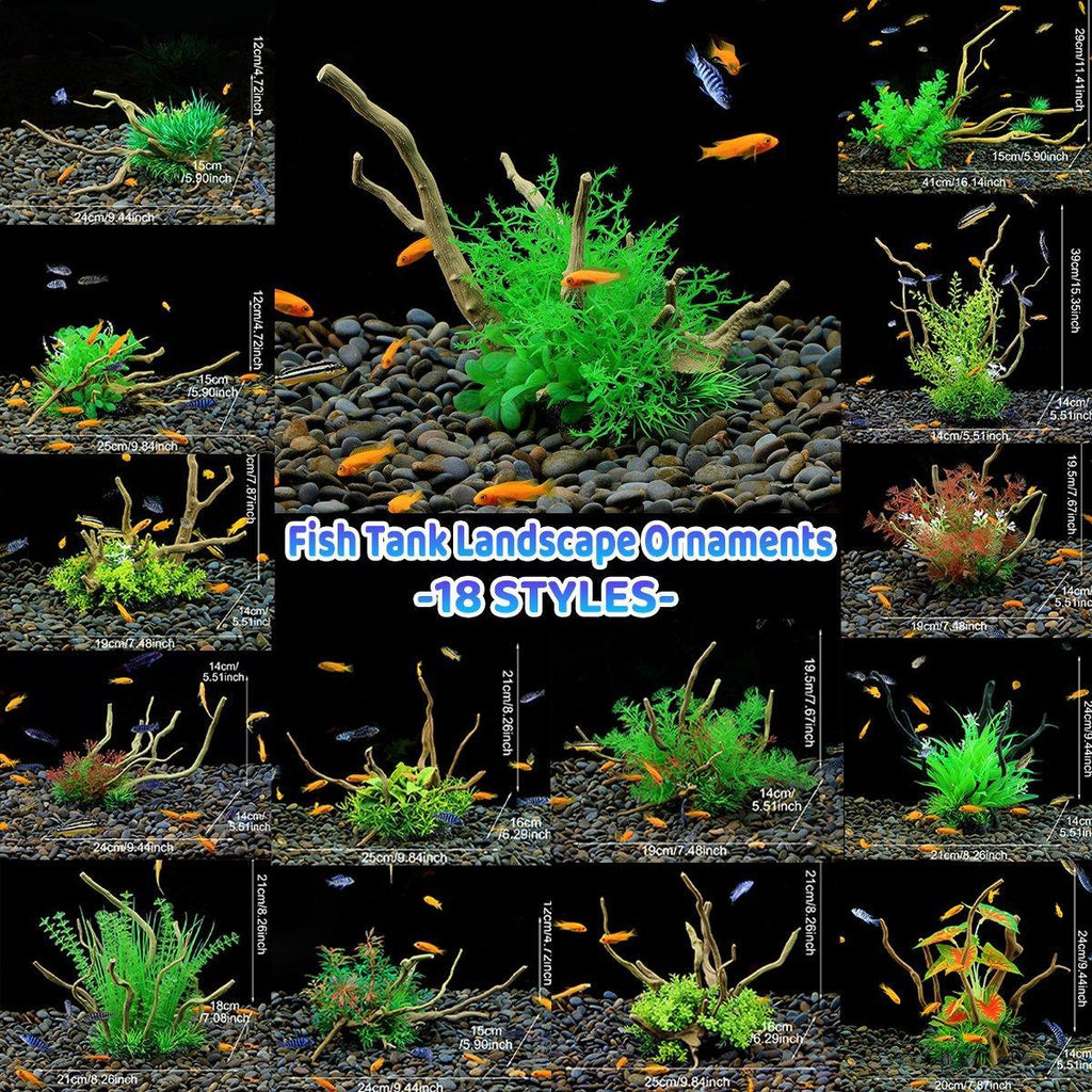 Aquarium Landscaping Decoration Artificial Wood and Plants Fish Tank Ornament - CM3901-Green
