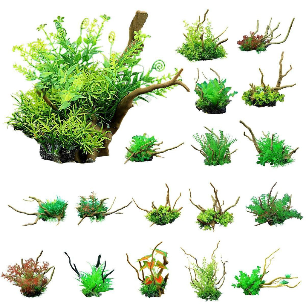 Aquarium Landscaping Decoration Artificial Wood and Plants Fish Tank Ornament - CM3901-Green