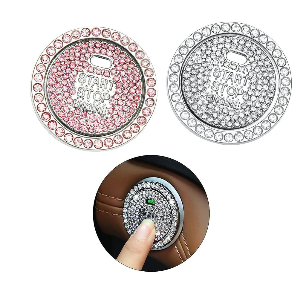 Bling Crystal Ring For Car One Key Engine Start Stop Decoration Button - Blue