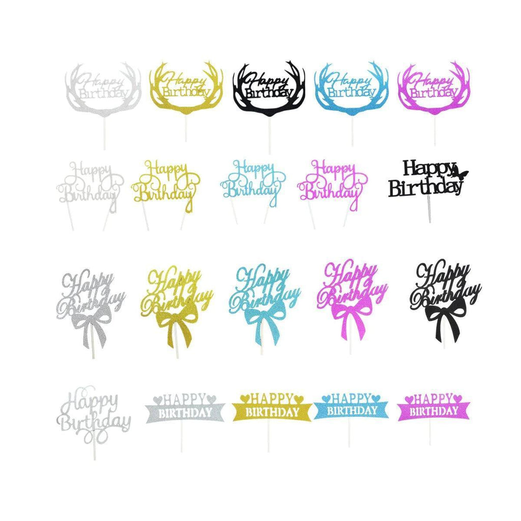 Happy Birthday Cake Topper Colour Printed Acrylic Party Decorations - Blue-Deer