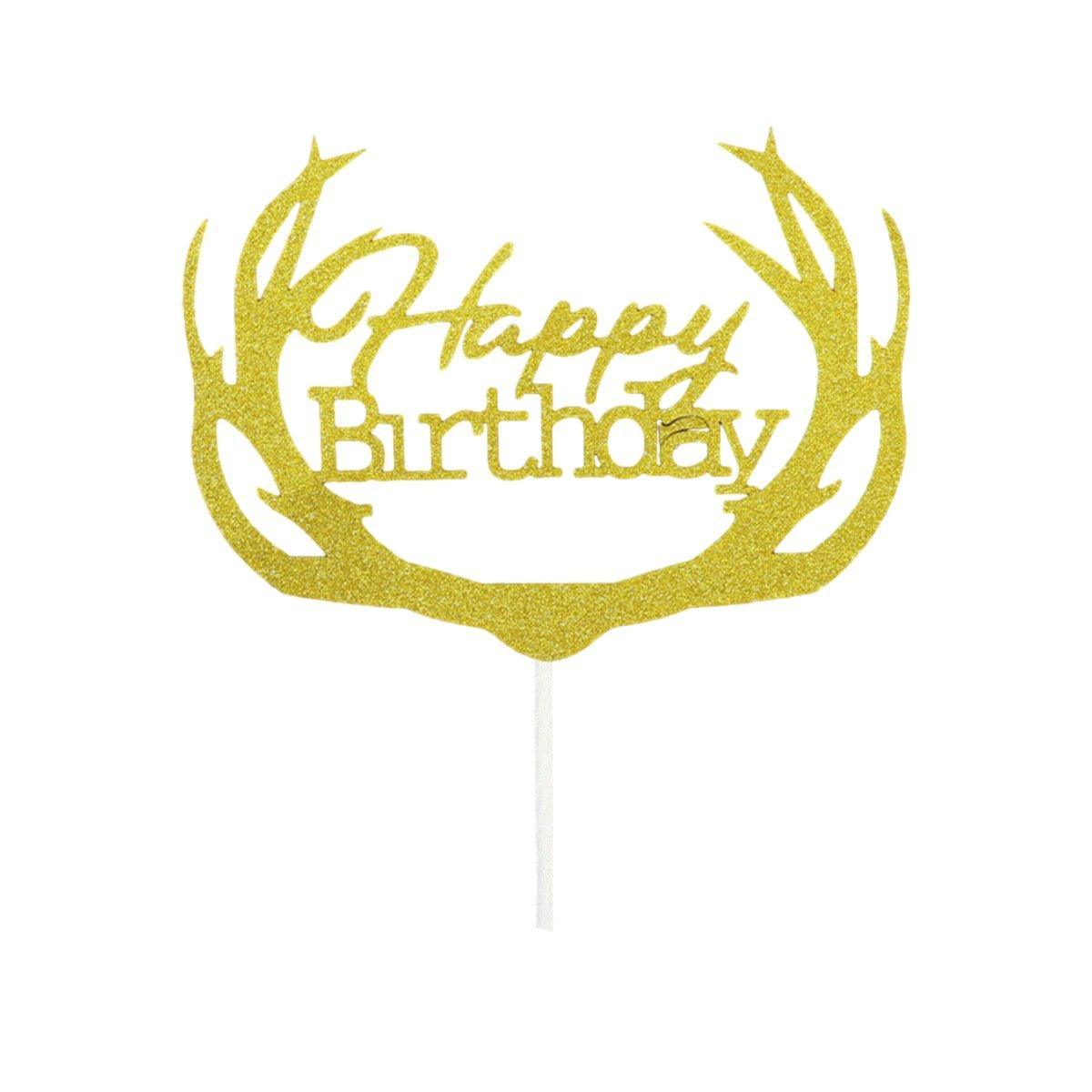 Happy Birthday Cake Topper Colour Printed Acrylic Party Decorations - Blue-Deer