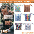 2PCS Cartoon Printed Diaper Bag Double Zipper Washable Storage Organizer - Blue Heart