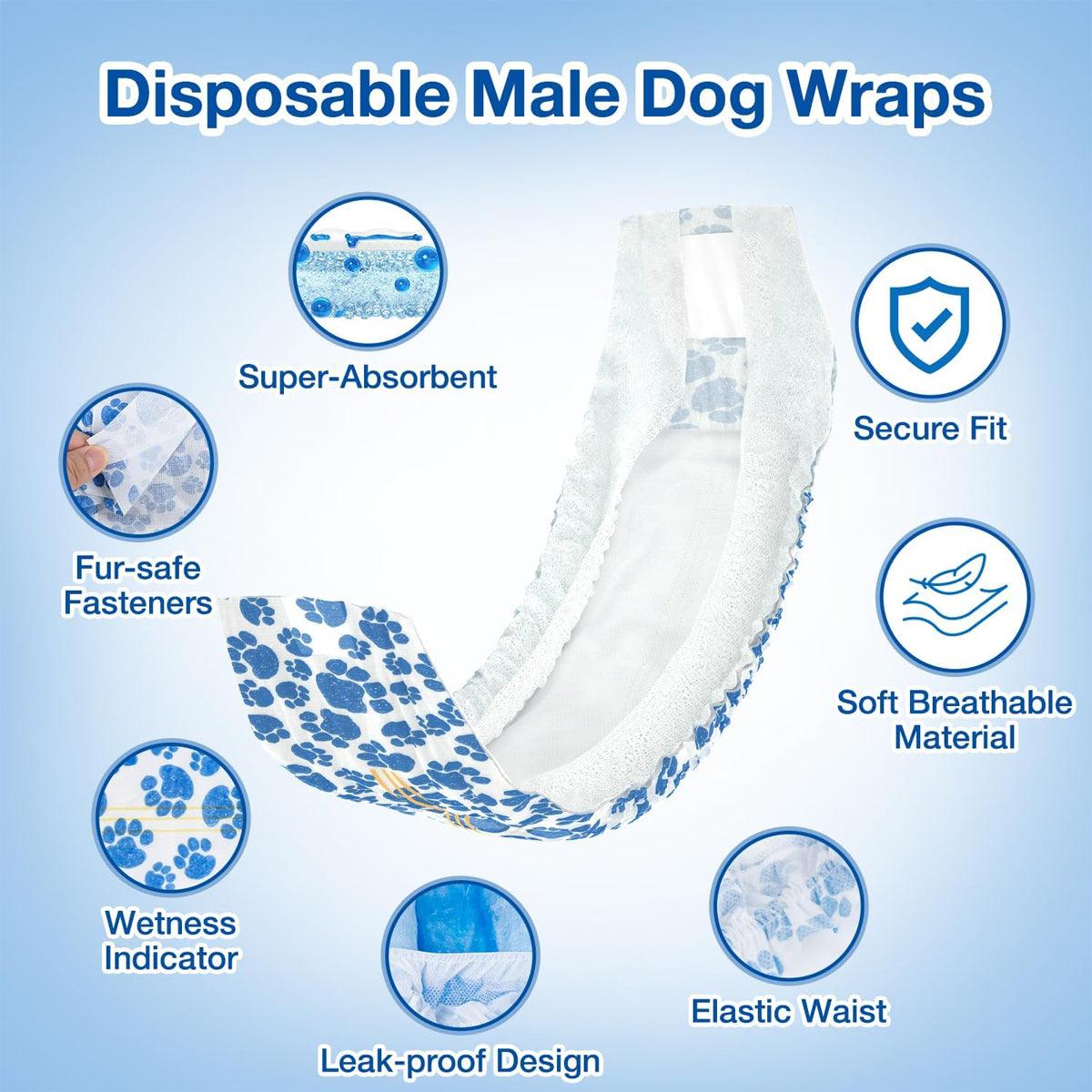 Male Disposable Dog Diapers Leakproof Breathable with Colour Indicator - L 63-81cm