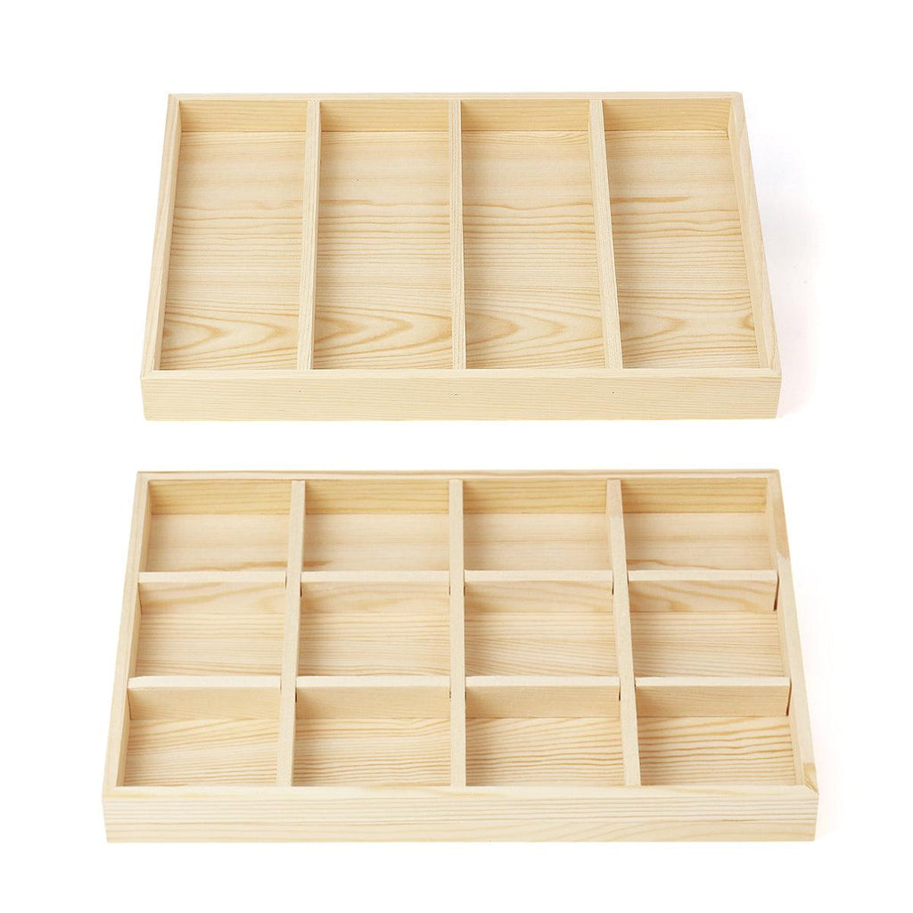 Wooden Jewellery Storage Box Display Tray Organizer for Rings Earrings Necklaces - Four Grids