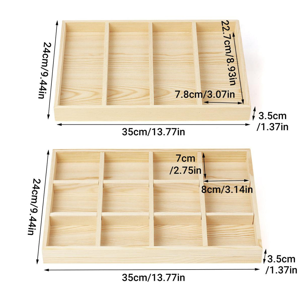 Wooden Jewellery Storage Box Display Tray Organizer for Rings Earrings Necklaces - Four Grids