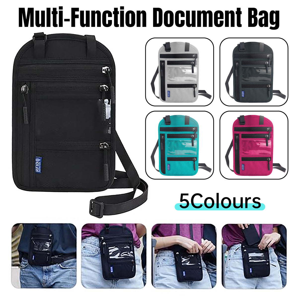 Multi-Functional Travel Passport Document Bag Protective Case Cover Holder - Lake Blue