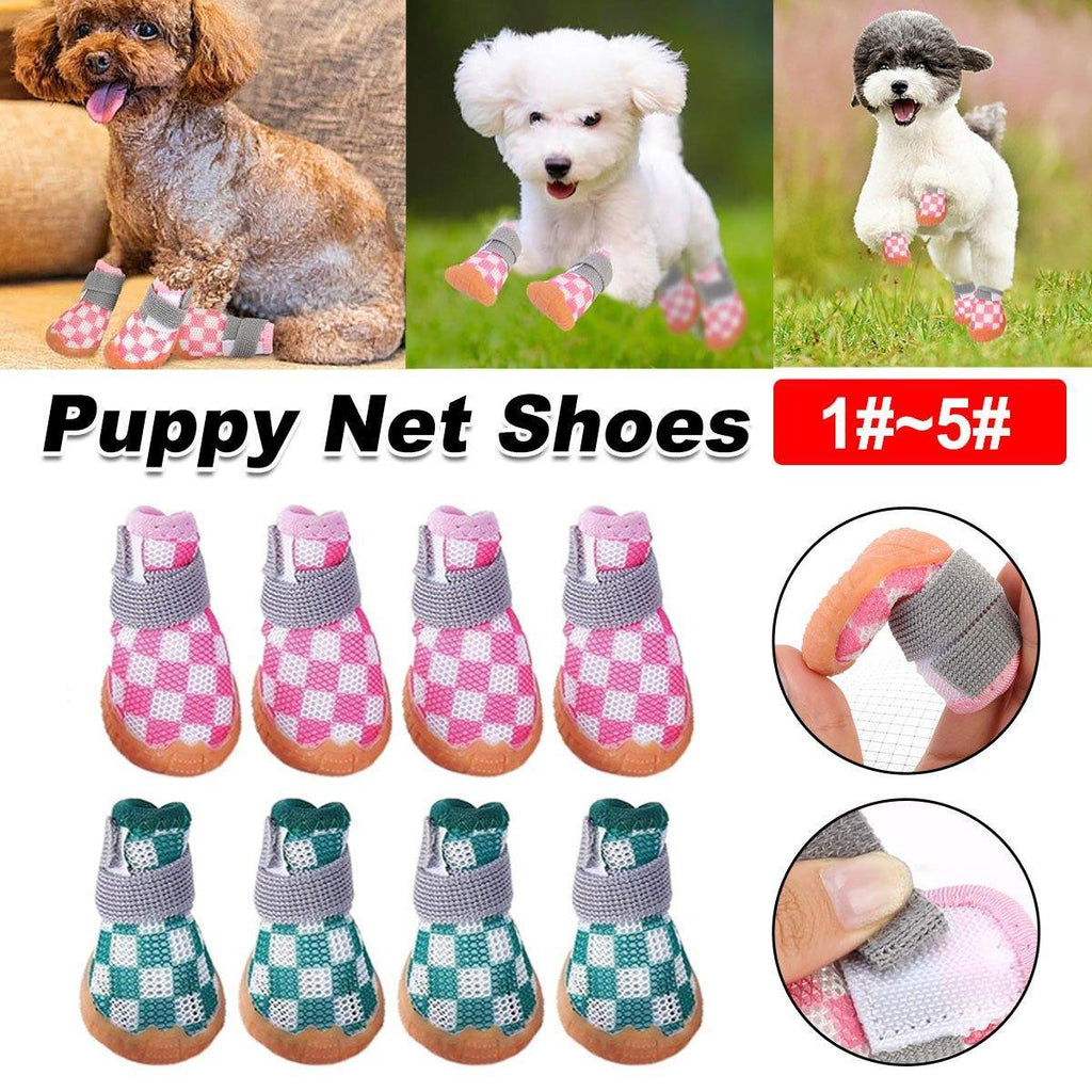 4pcs Breathable Mesh Dog Shoes Small Pets Puppy Paw Protection Summer Boots - Pink-4