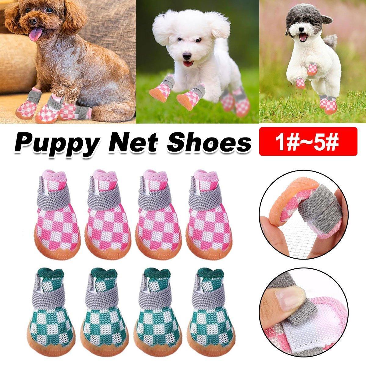 4pcs Breathable Mesh Dog Shoes Small Pets Puppy Paw Protection Summer Boots - Pink-4