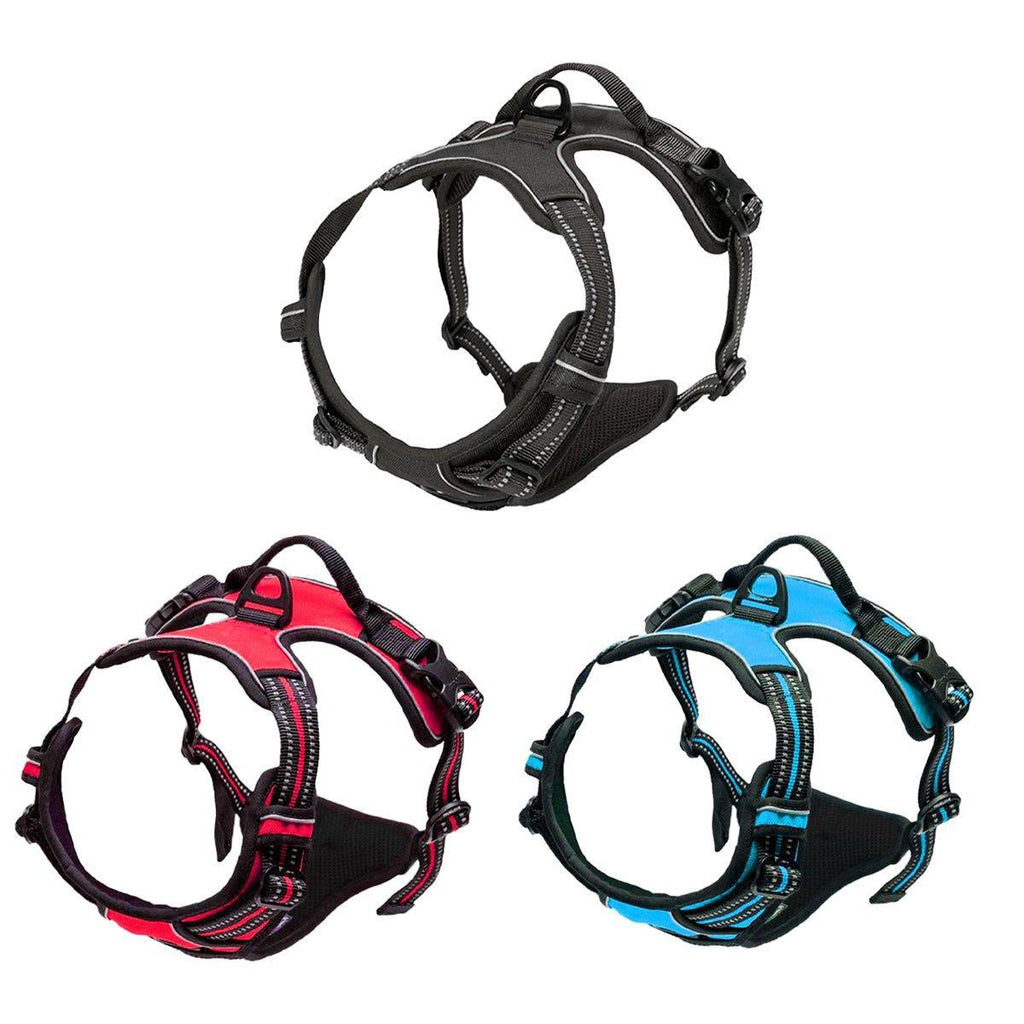 Adjustable No-Pull Dog Harness Vest S-XL Reflective Pet Training Outdoor Handle - Black-M