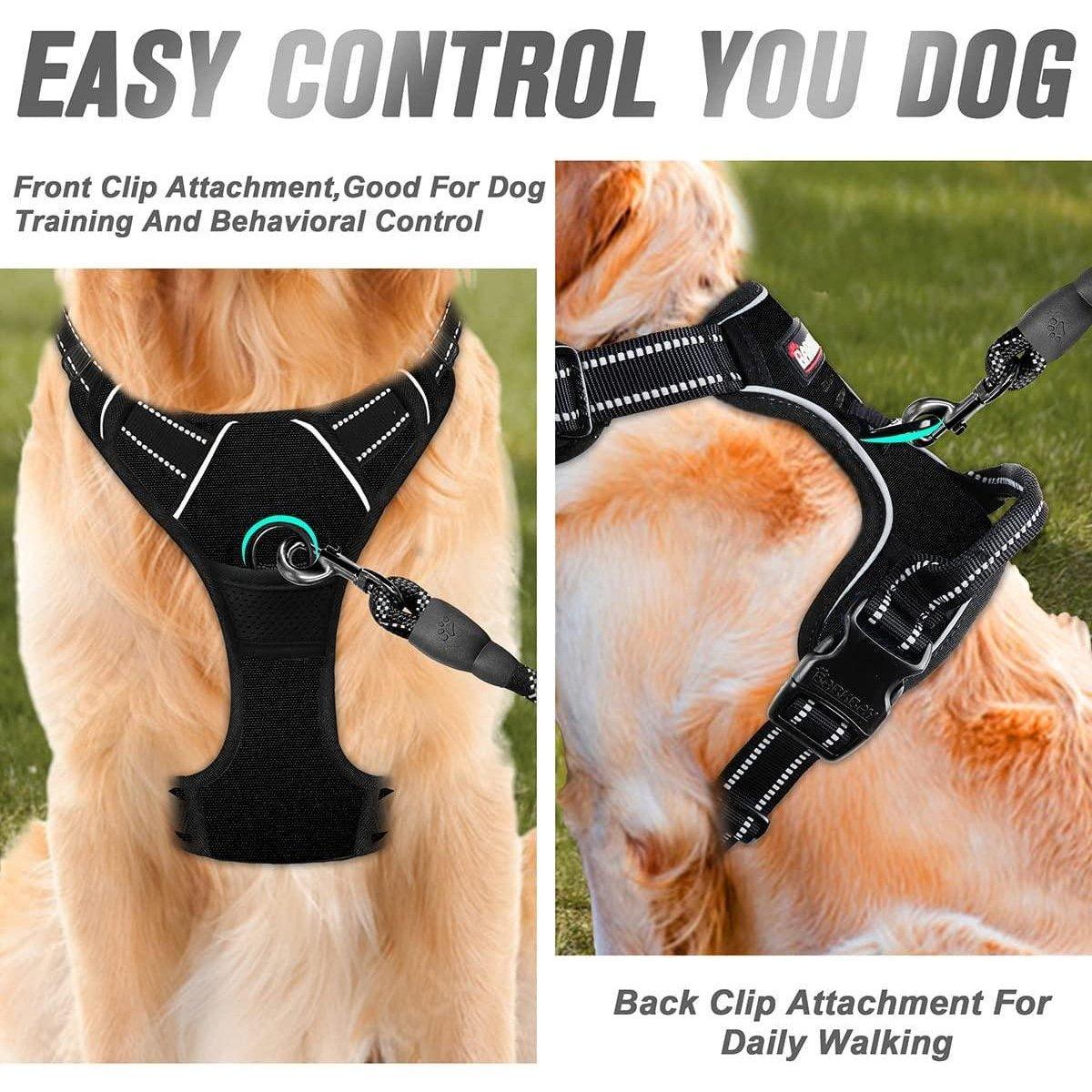 Adjustable No-Pull Dog Harness Vest S-XL Reflective Pet Training Outdoor Handle - Blue-XL