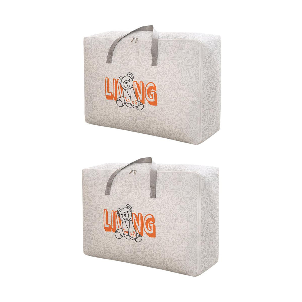 2pcs Cartoon Bear Luggage Organizer Storage Bags Blanket Quilt Closet Box Set - White-M