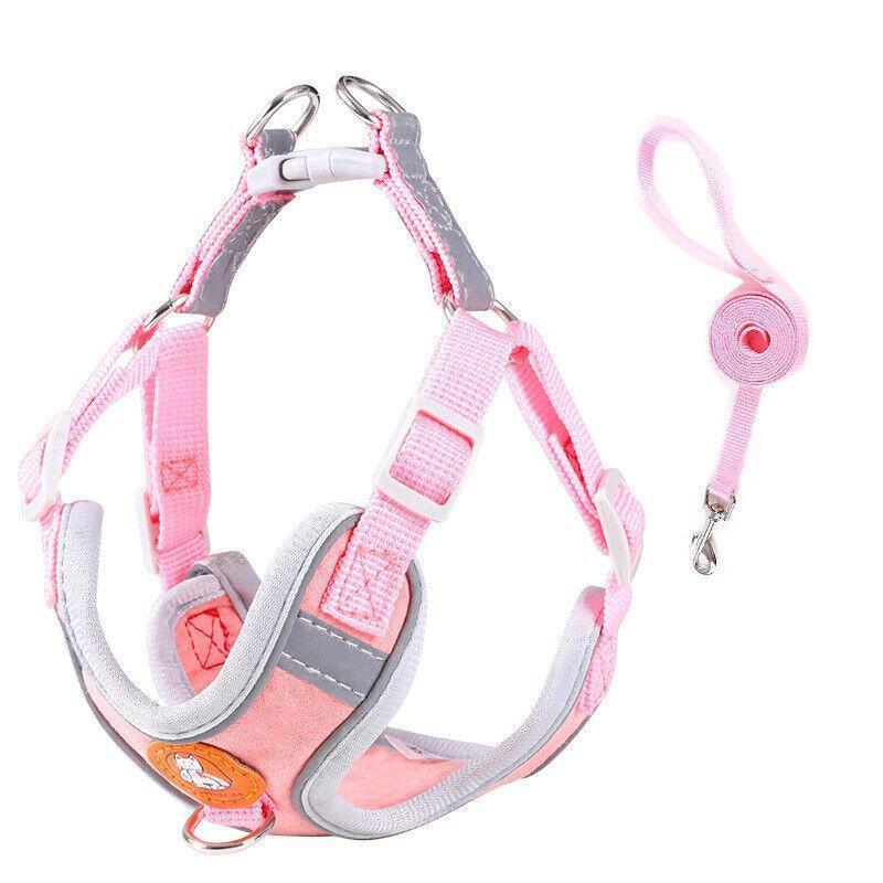 Dog Harness Cat Lead Puppy Leash Vest Mesh Breathe Adjustable Braces Small Pet Pink - XXS
