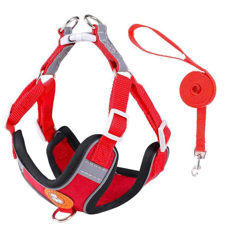 Dog Harness Cat Lead Puppy Leash Vest Mesh Breathe Adjustable Braces Small Pet Red - S