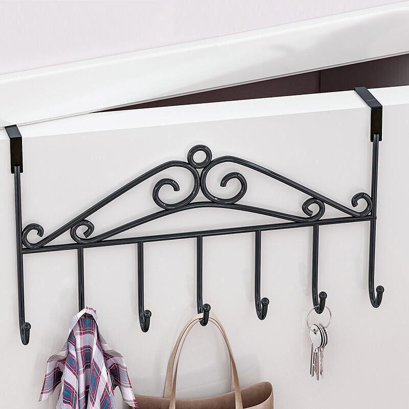 7-Hooks For Bedroom Over The Door Hanger Clothes Storage Towel Iron Hanging Rack - Black