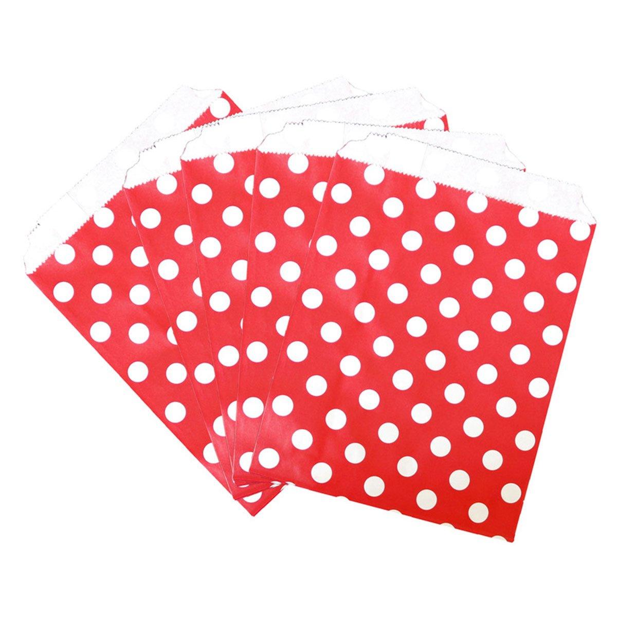 100pcs Colourful Polka Dot Paper Bags for Food Desserts Party Treats Packaging - Rose red