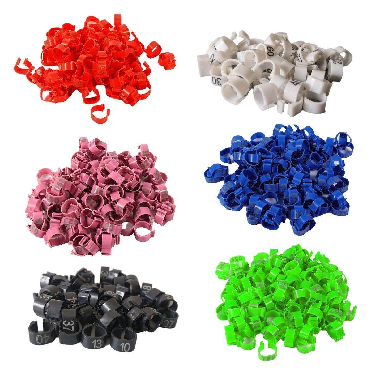 100X 001-100 Digital Numbered Bird Leg Band Rings Clip For Pigeon Parrot Poultry - Red
