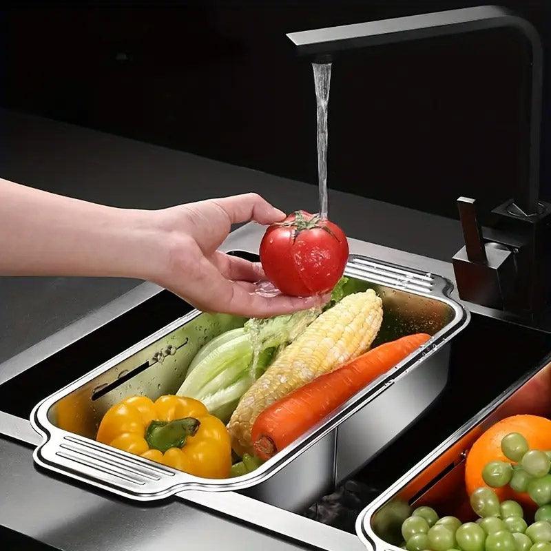 304 Stainless Steel Retractable Sink Drain Basket Kitchen Storage Rack Adjustable
