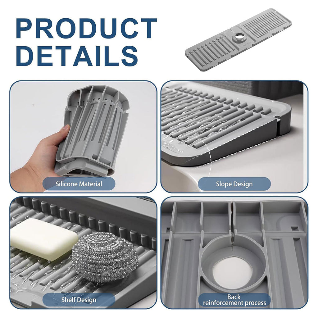 Faucet Draining Pad Narrow Sink Splash Guard Mat for Washbasin Water Catcher - White