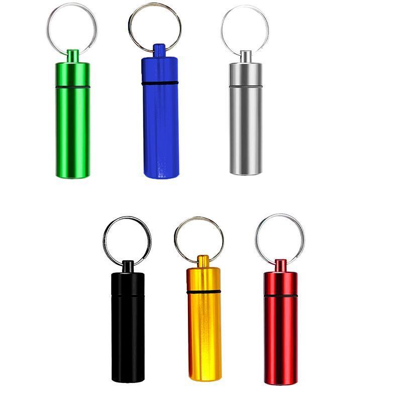 Aluminum Pill Box Case Bottle Cache Drug Holder Keychain Container Waterproof - Silver