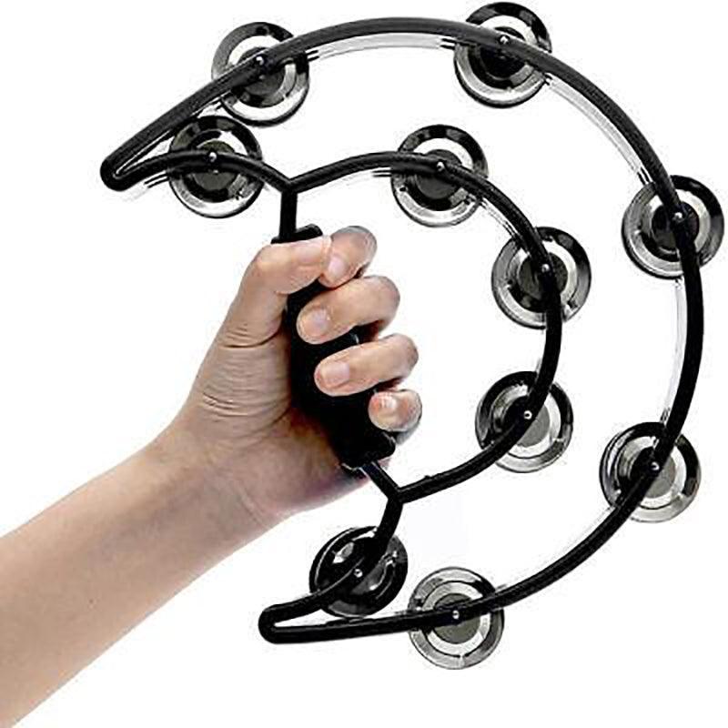 Double Half Moon Tambourine Handheld Musical Percussion Instrument Bell Drum - Pink