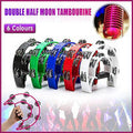 Double Half Moon Tambourine Handheld Musical Percussion Instrument Bell Drum - White