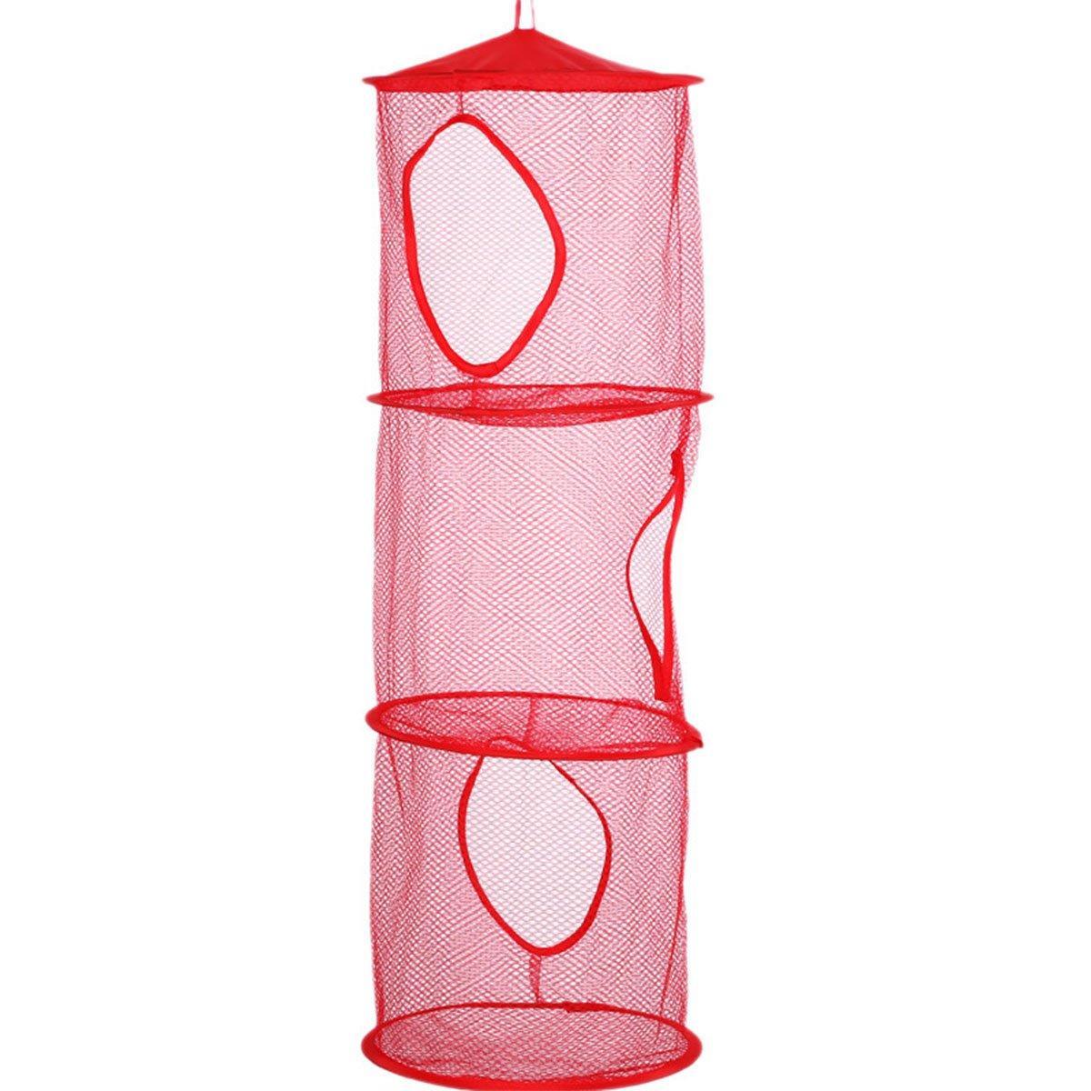 Foldable Clothes Drying Basket Three-layer Hanging Storage Breathable Organizer - Blue