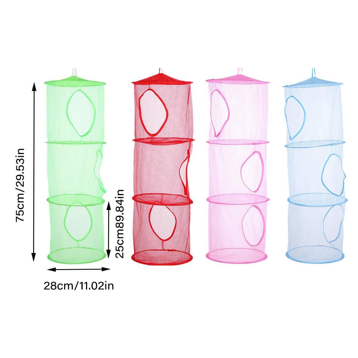 Foldable Clothes Drying Basket Three-layer Hanging Storage Breathable Organizer - Pink