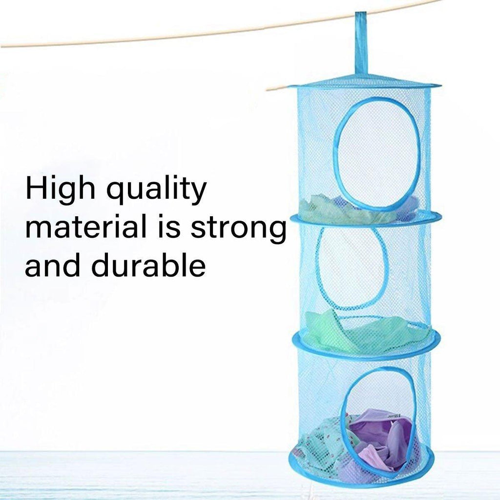 Foldable Clothes Drying Basket Three-layer Hanging Storage Breathable Organizer - Pink
