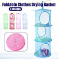 Foldable Clothes Drying Basket Three-layer Hanging Storage Breathable Organizer - Red