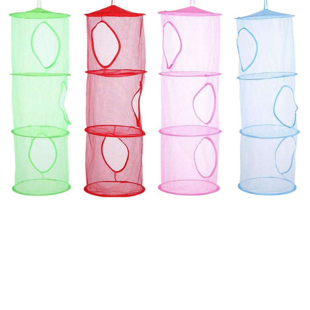 Foldable Clothes Drying Basket Three-layer Hanging Storage Breathable Organizer - Red