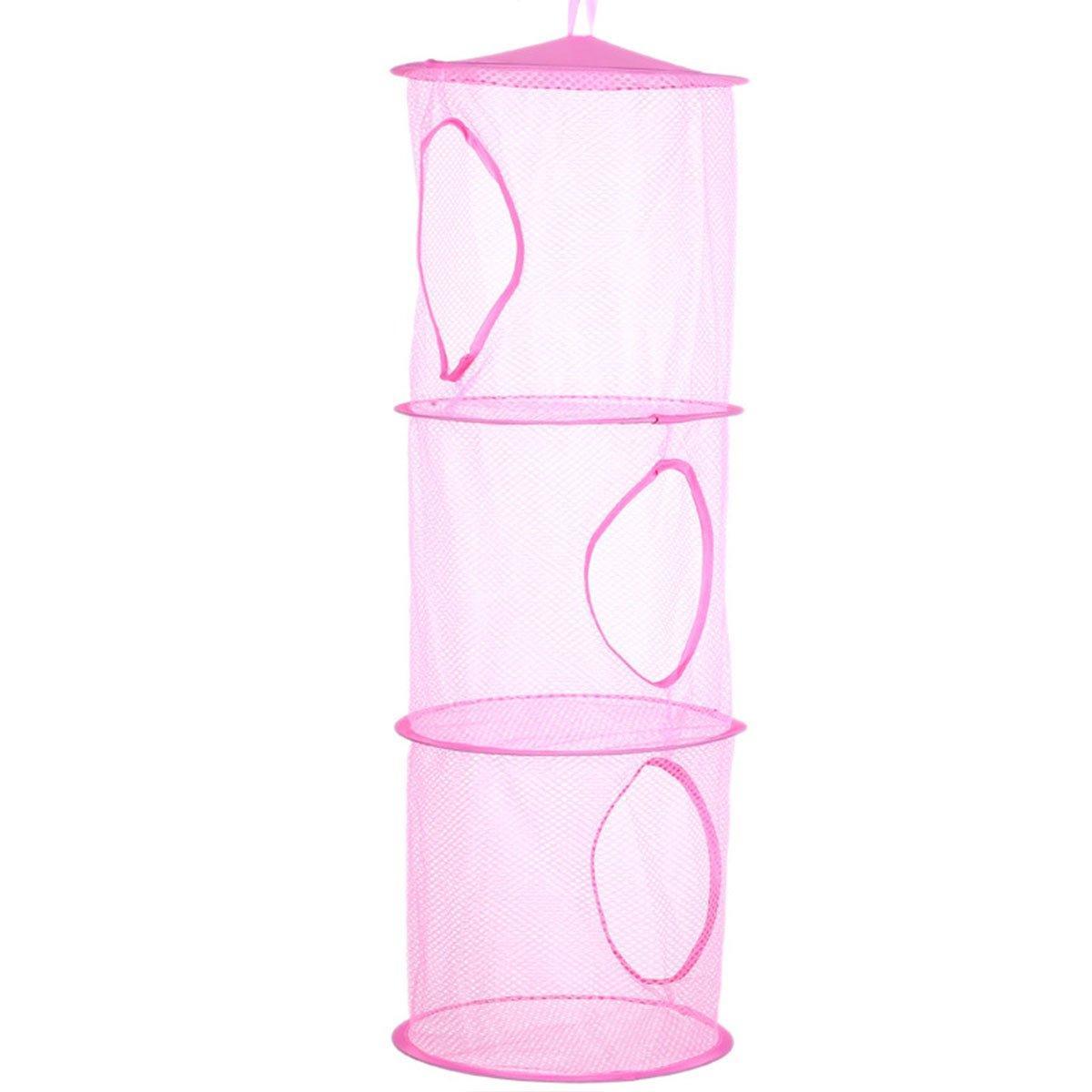 Foldable Clothes Drying Basket Three-layer Hanging Storage Breathable Organizer - Red