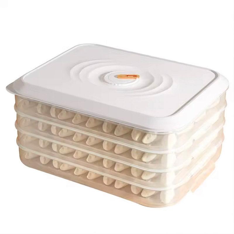 3/4 Layer Large Capacity Dumpling Box Sealed Fresh Wonton Storage Container - White-3 Layer