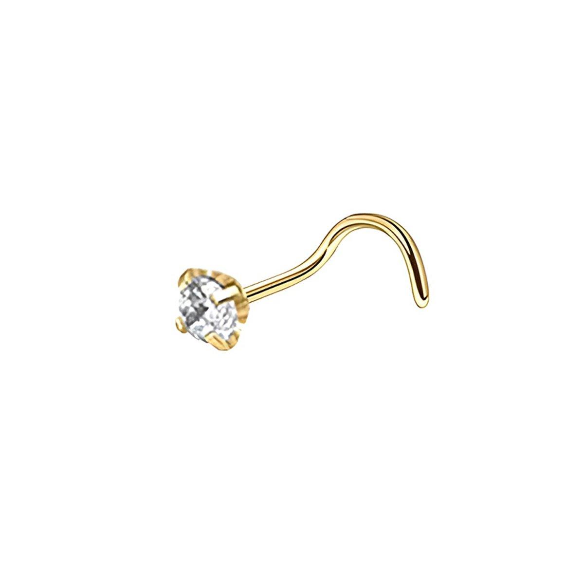 Stainless Steel Nosepiece with Gold Nose Stud Stylish Piercing Jewellery Women - L-Shaped Rod-1.5mm