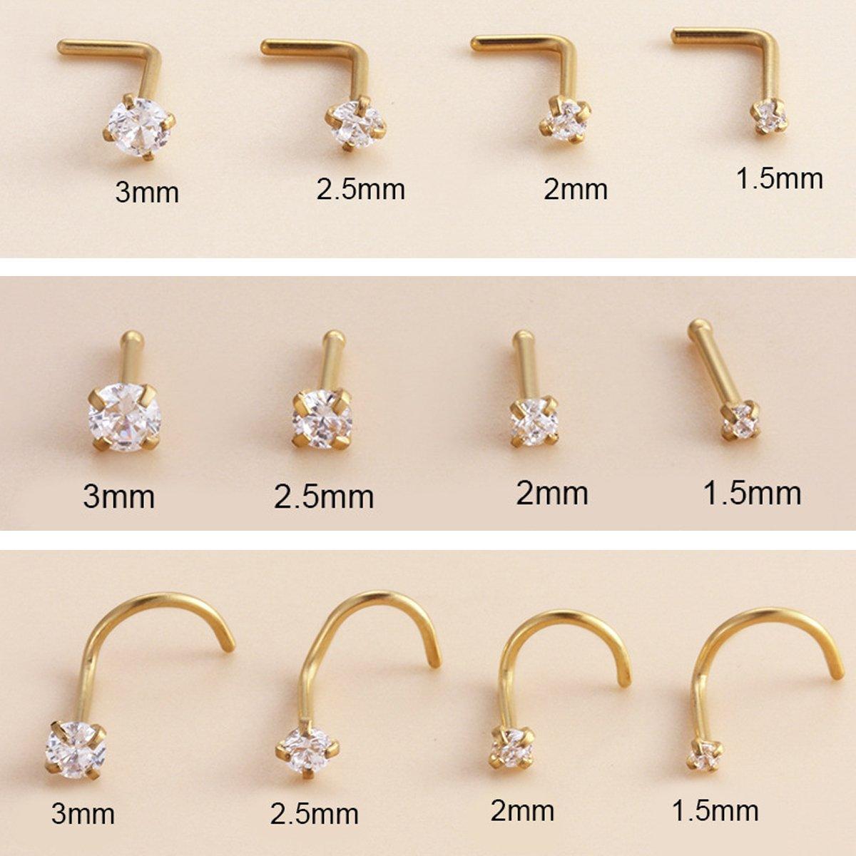 Stainless Steel Nosepiece with Gold Nose Stud Stylish Piercing Jewellery Women - L-Shaped Rod-2mm